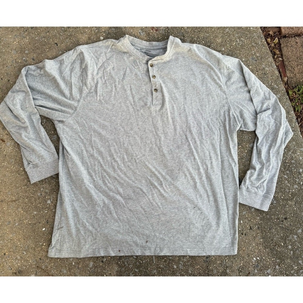 LL Bean Shirt Men XXL Regular‎ Gray Cotton Henley Traditional Fit Long Sleeve